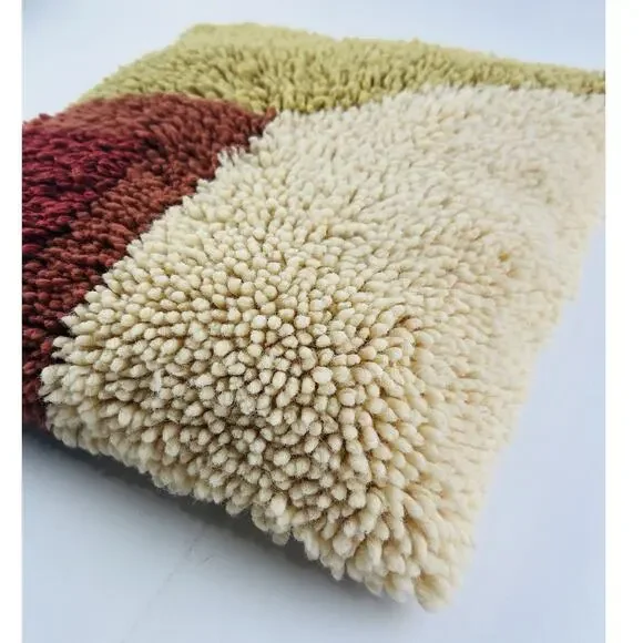 Vintage 1970’s Latch Hook Yarn Retro Geometric 15x15 Square Throw Pillow Finishe - Picture 6 of 10